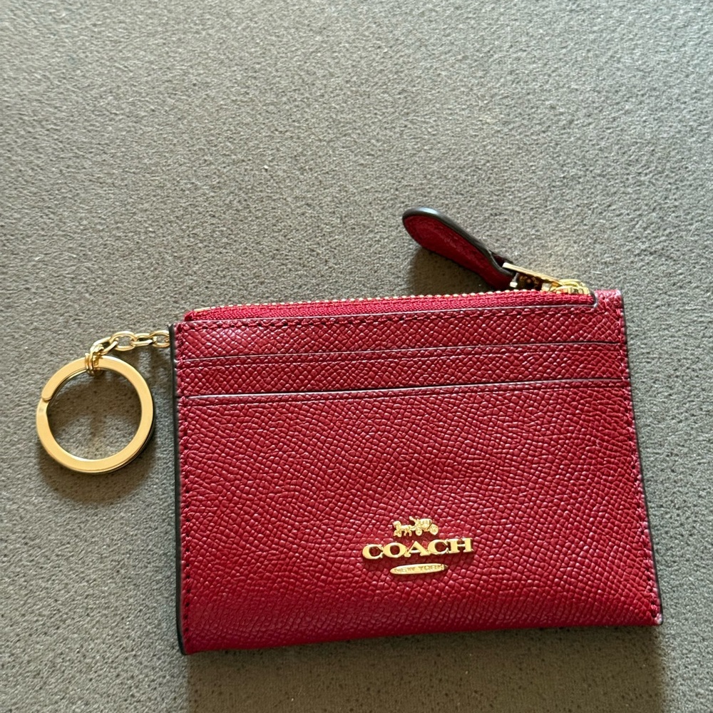 Coach Scarlet Card Holder with Gold Ring